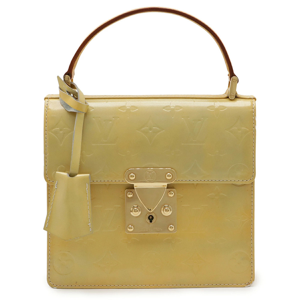LOUIS VUITTON Monogram Vernis Spring Street Handbag Bag Leather Lime Yellow